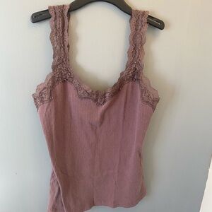 Maurices Ribbed Lace-Trim Tank in Dusty Mauve
